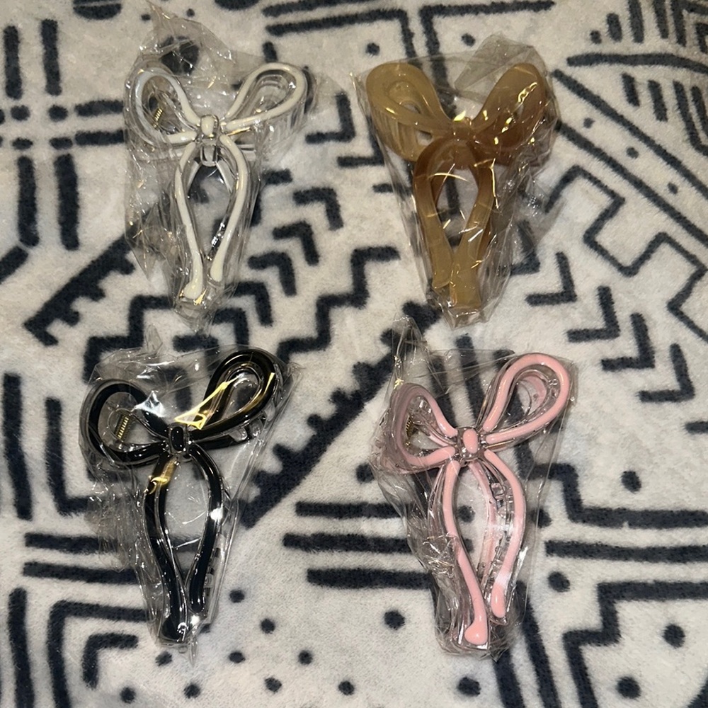 Elegant Bow Hair Clips Set - Black, White, Pink, Gold